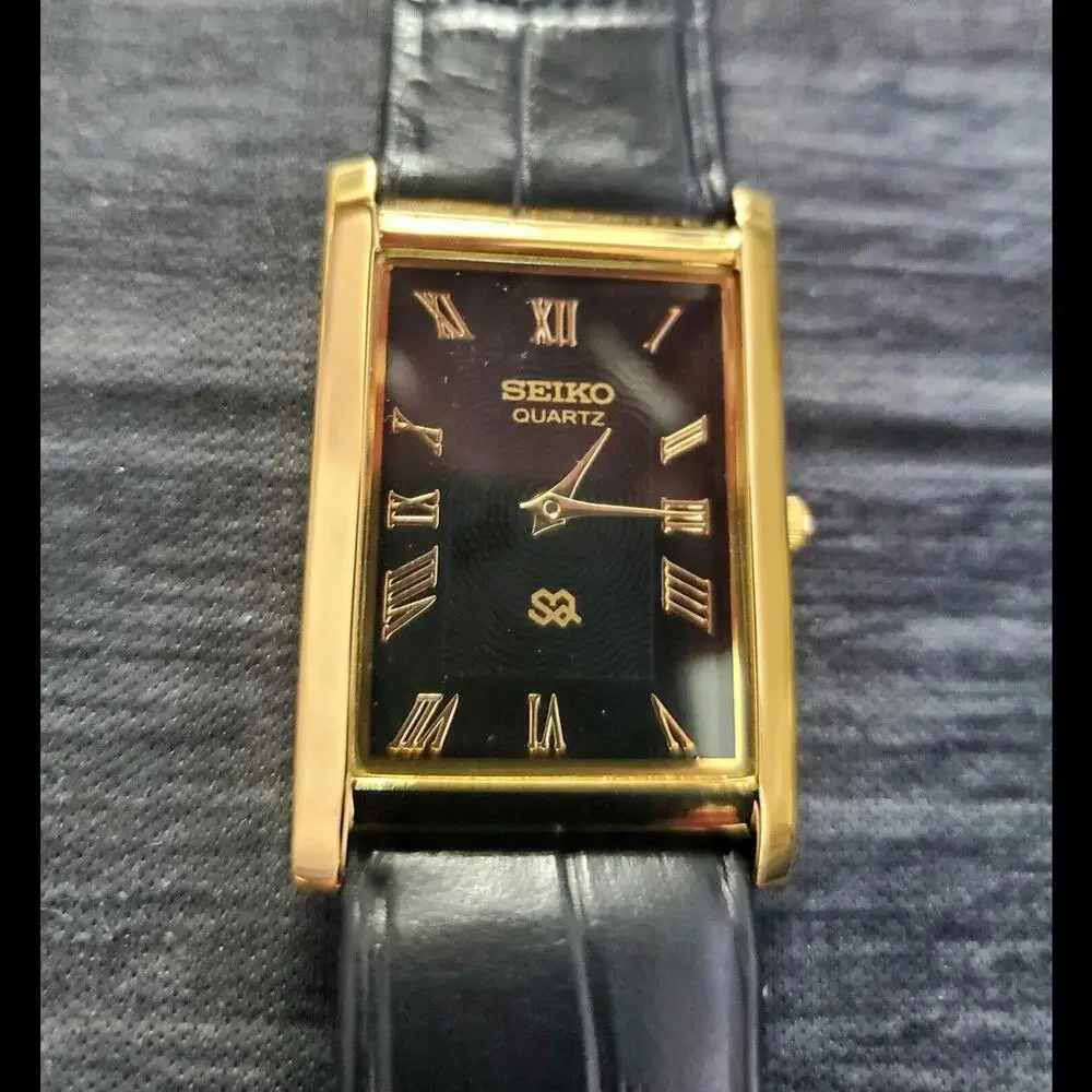 GOLD Black‎ Dial New Batt & Movt Men's Tank Dress Watch